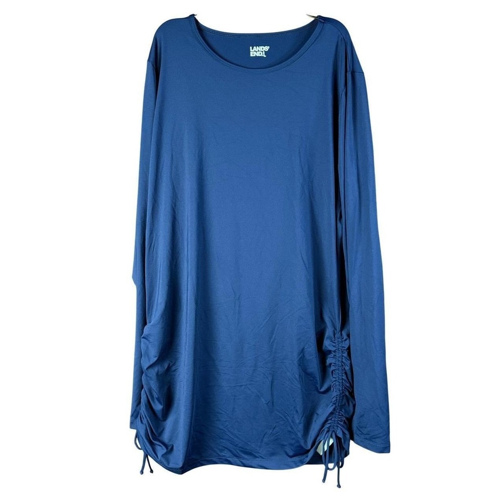 Lands' End Women's 1X Deep Sea Navy Adjustable Tunic Swim Long Sleeve Rash Guard